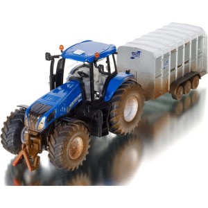 SIKU 8607 New Holland T8.390 z przyczepą + 2 krowy 1:32