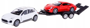 MODEL WELLY PORSCHE MACAN TURBO + PORSCHE 911 CARRERA S + LAWETA 1:34