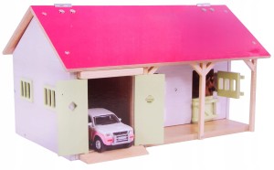 Kids Globe 610245 STAJNIA DREWNIANA 2 BOKSY + GARAŻ 1:32 RÓŻOWA