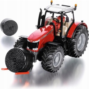 Siku 8614 traktor Massey Ferguson 8680 z widłami do balotów + 2 baloty 1:32